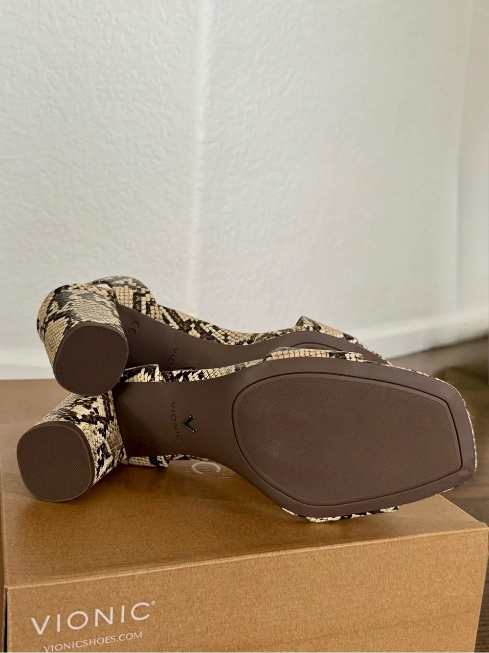 NEW in box - Vionic Snake-Print Block Heel Sandal with arch support